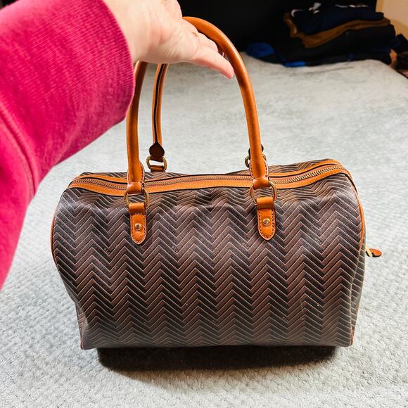 Vintage RALPH LAUREN Boswell Brown Striped Monogram Speedy Duffle Bag Barrell - Picture 6 of 12